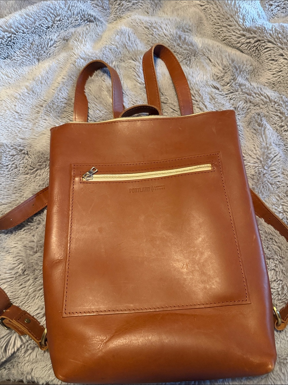 Portland Leather Cognac Large Leather Backpack Tote